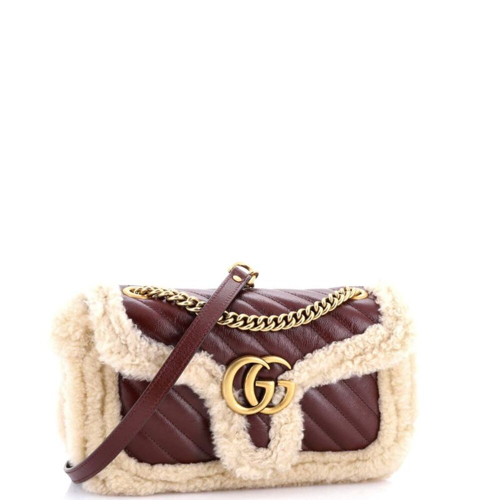 Gucci GG Marmont Flap Bag Diagonal Quilted Leather with Wool Trim Small - Picture 2 of 6